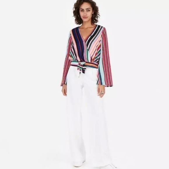 EXPRESS Striped Wrap Blouse - Picture 3 of 16
